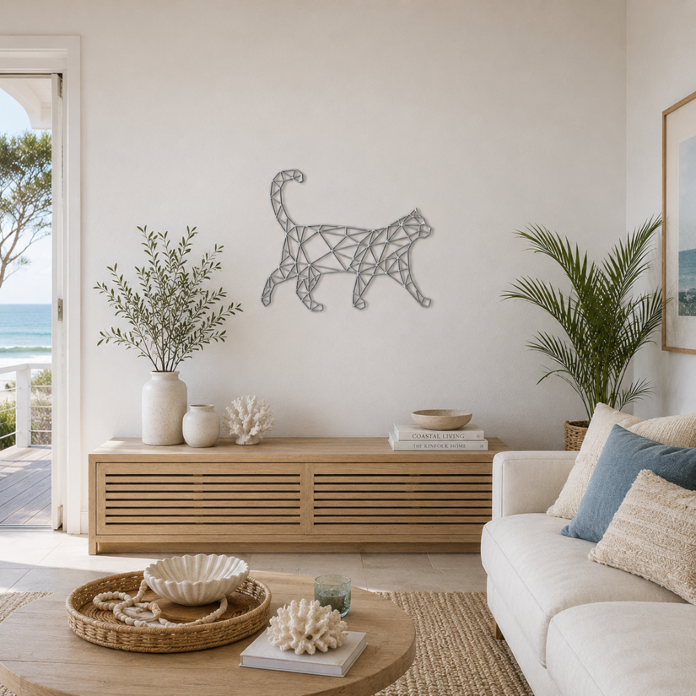 Premium Metal Wall Art - Geometric Cat Walking