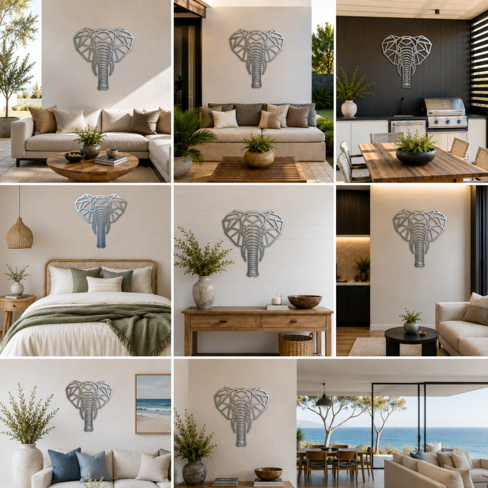 Premium Metal Wall Art - Geometric African Elephant Face