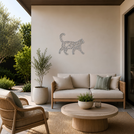 Premium Metal Wall Art - Geometric Cat Walking