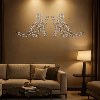Premium Wall Art - Geometric Cat Reaching
