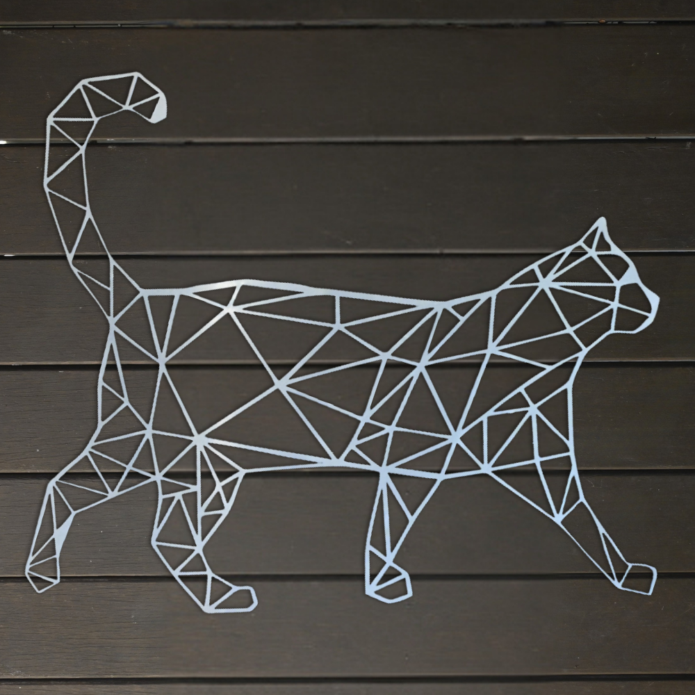 Premium Metal Wall Art - Geometric Cat Walking