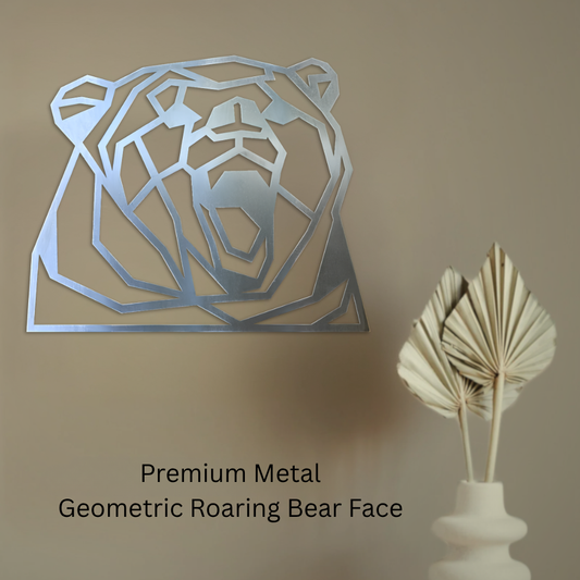 Premium Metal Wall Art - Geometric Roaring Bear Face
