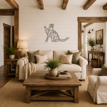 Premium Wall Art - Geometric Cat Reaching