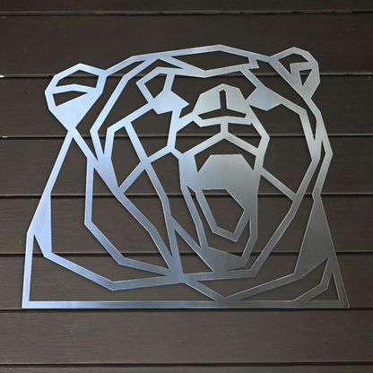 Premium Metal Wall Art - Geometric Roaring Bear Face