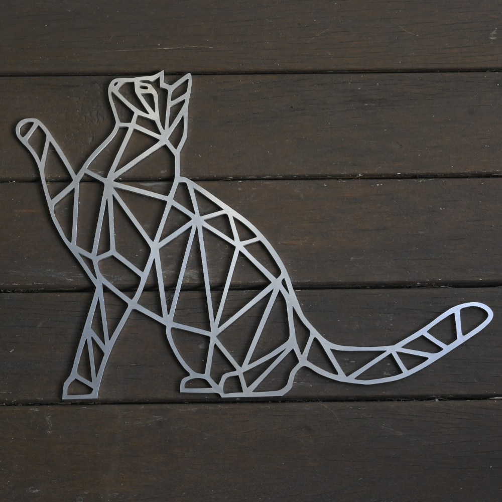 Premium Metal Wall Art - Geometric Cat Reaching