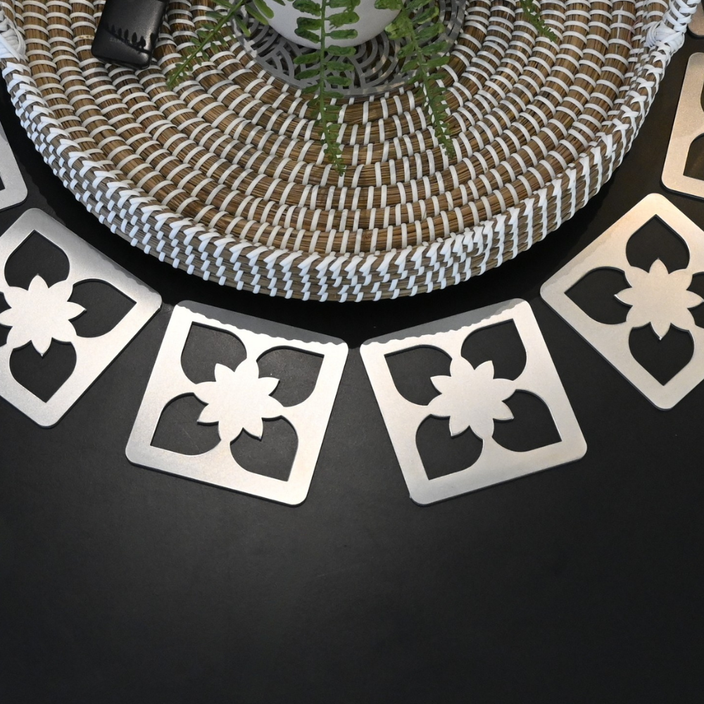 Premium Metal Coasters - Moroccan Floral (8 Pack)