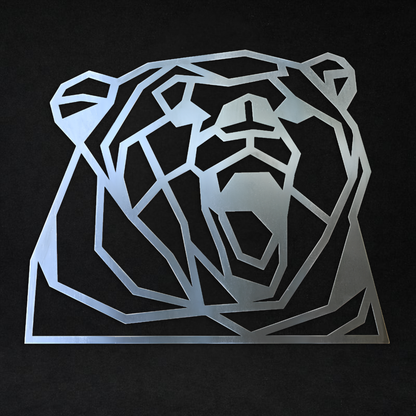 Premium Metal Wall Art - Geometric Roaring Bear Face