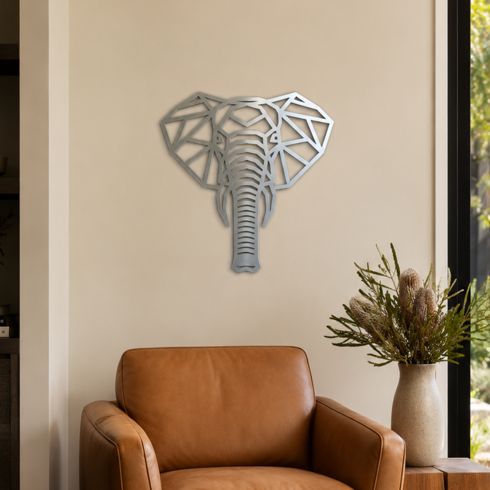 Premium Metal Wall Art - Geometric African Elephant Face
