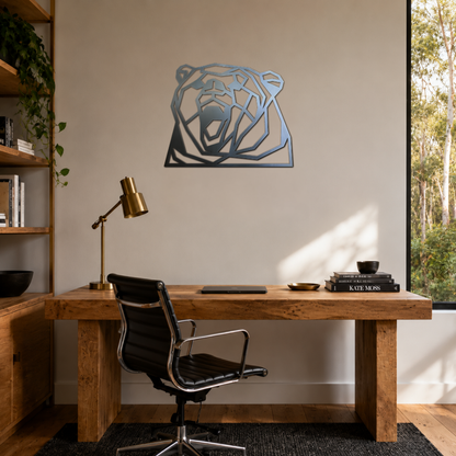 Premium Metal Wall Art - Geometric Roaring Bear Face