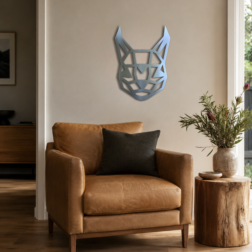 Premium Metal Wall Art - Geometric Caracal Face