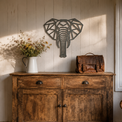 Premium Metal Wall Art - Geometric African Elephant Face