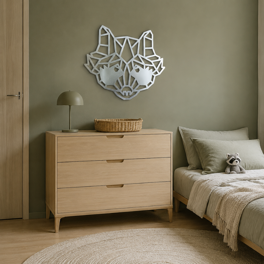 Premium Metal Wall Art - Geometric Raccoon Face