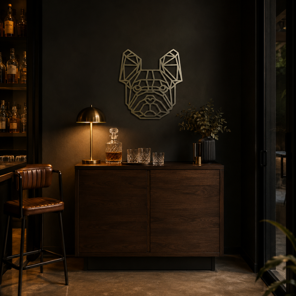 Premium Metal Wall Art - Geometric French Bulldog Face
