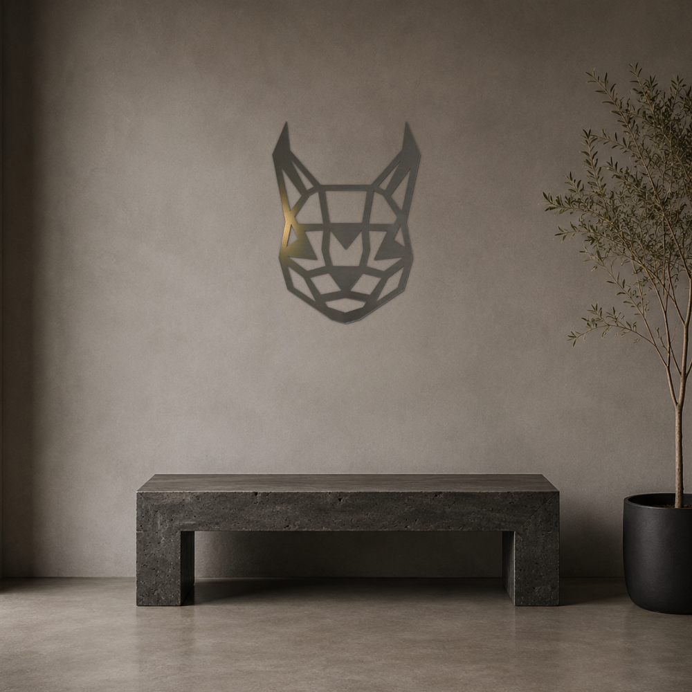 Premium Metal Wall Art - Geometric Caracal Face