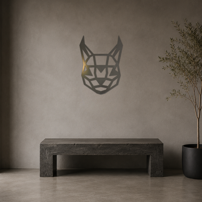 Premium Metal Wall Art - Geometric Caracal Face