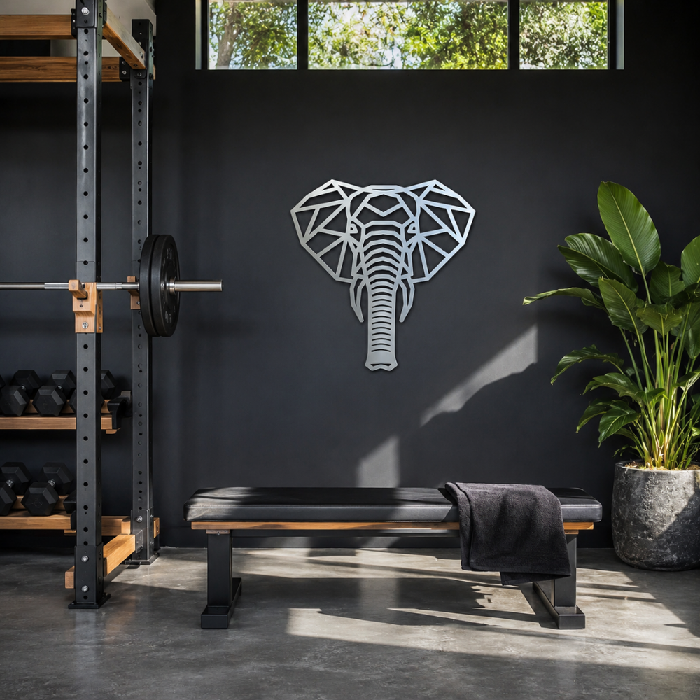Premium Metal Wall Art - Geometric African Elephant Face