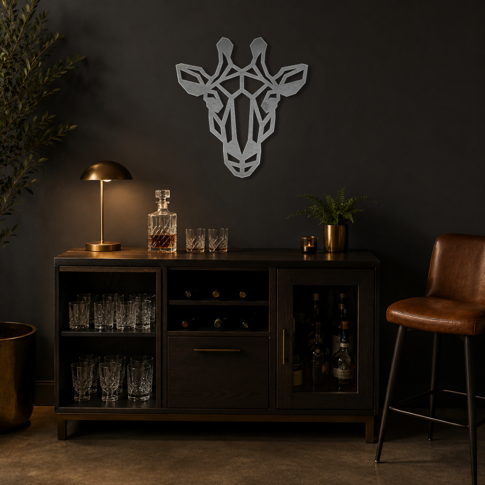 Premium Metal Wall Art - Geometric Giraffe Face