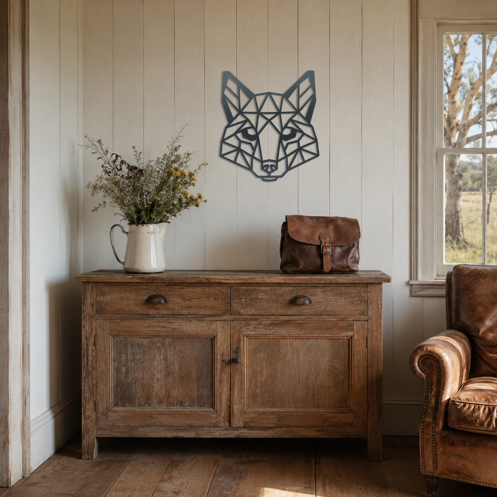 Premium Metal Wall Art - Geometric Fox Face