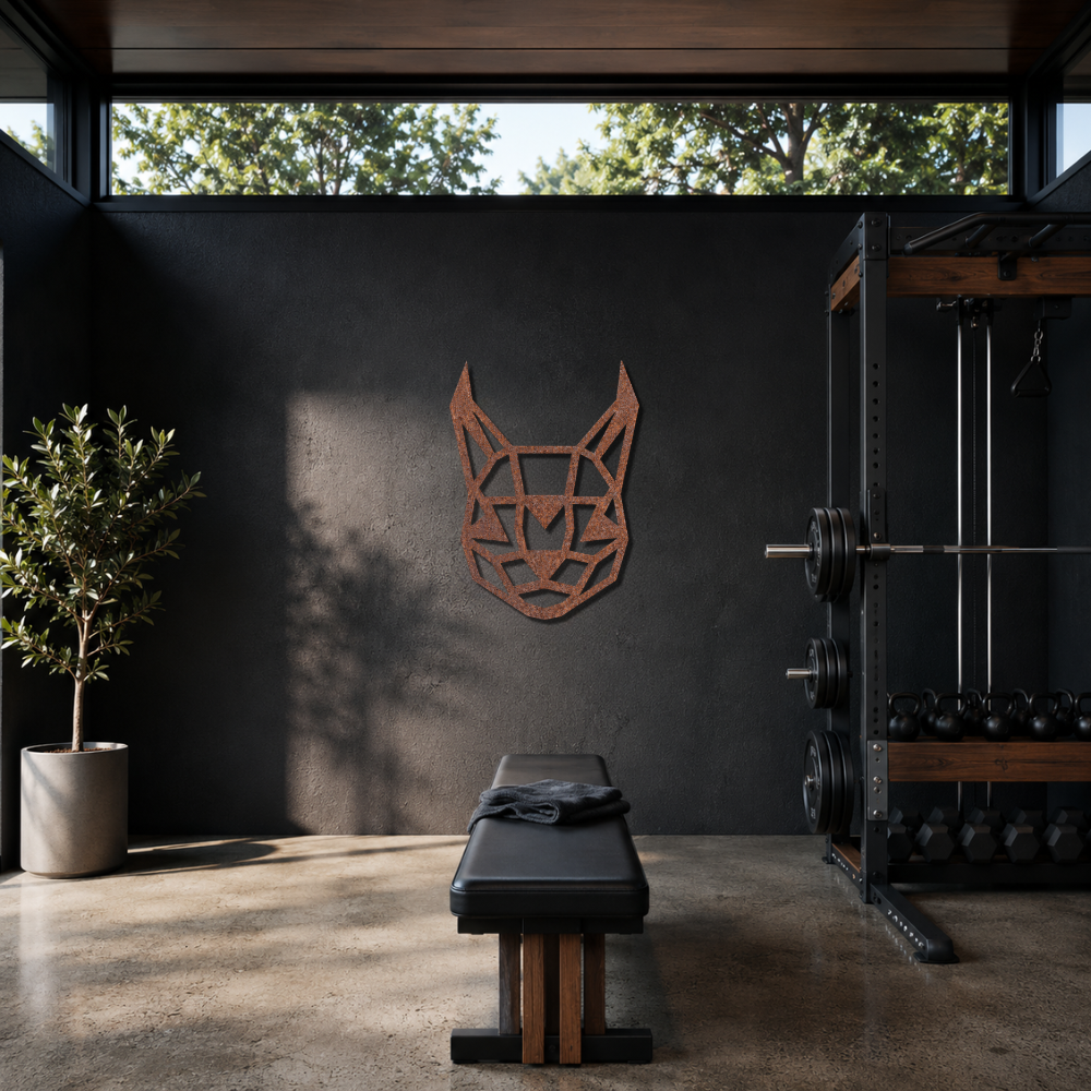 Premium Metal Wall Art - Geometric Caracal Face