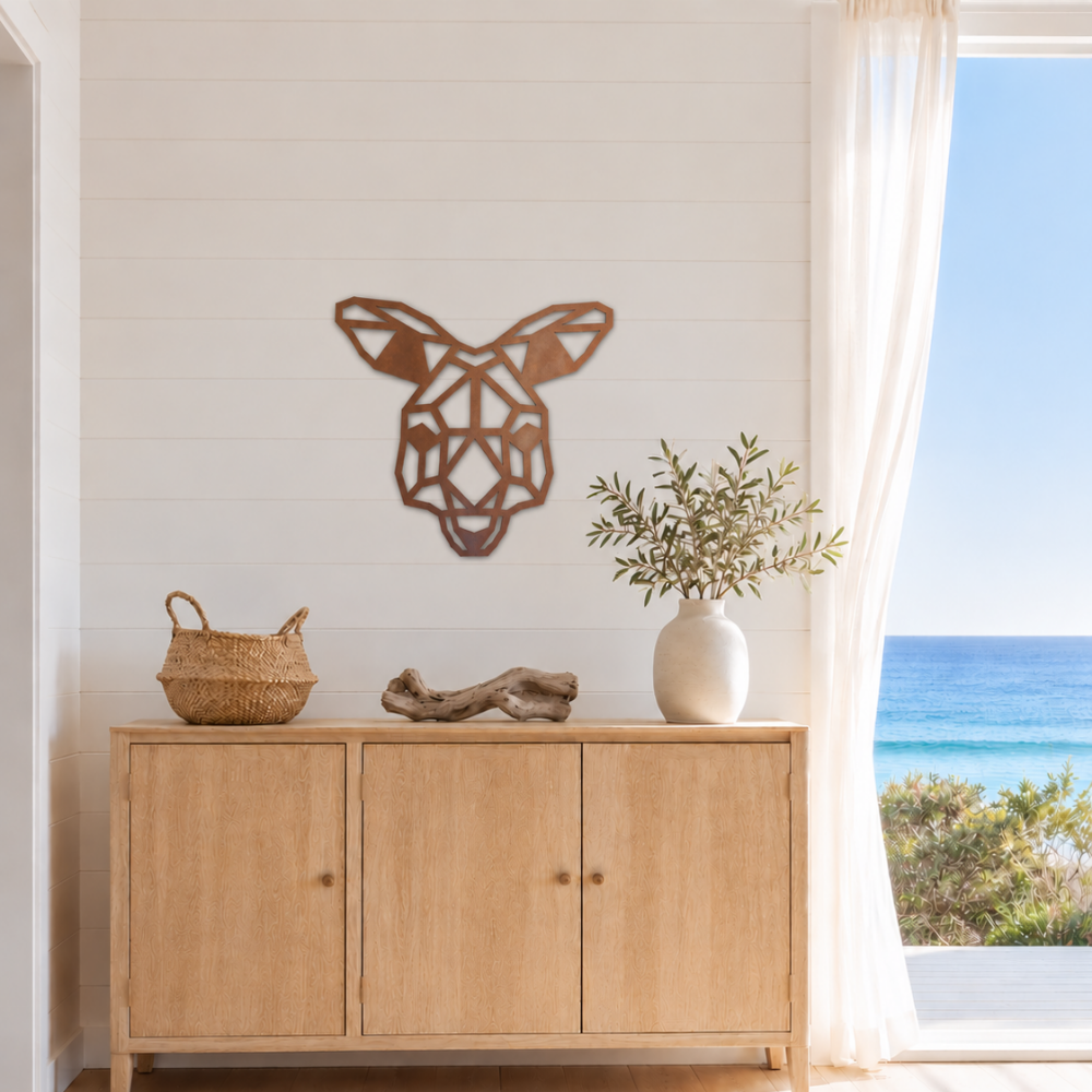 Premium Metal Wall Art - Geometric Kangaroo Head