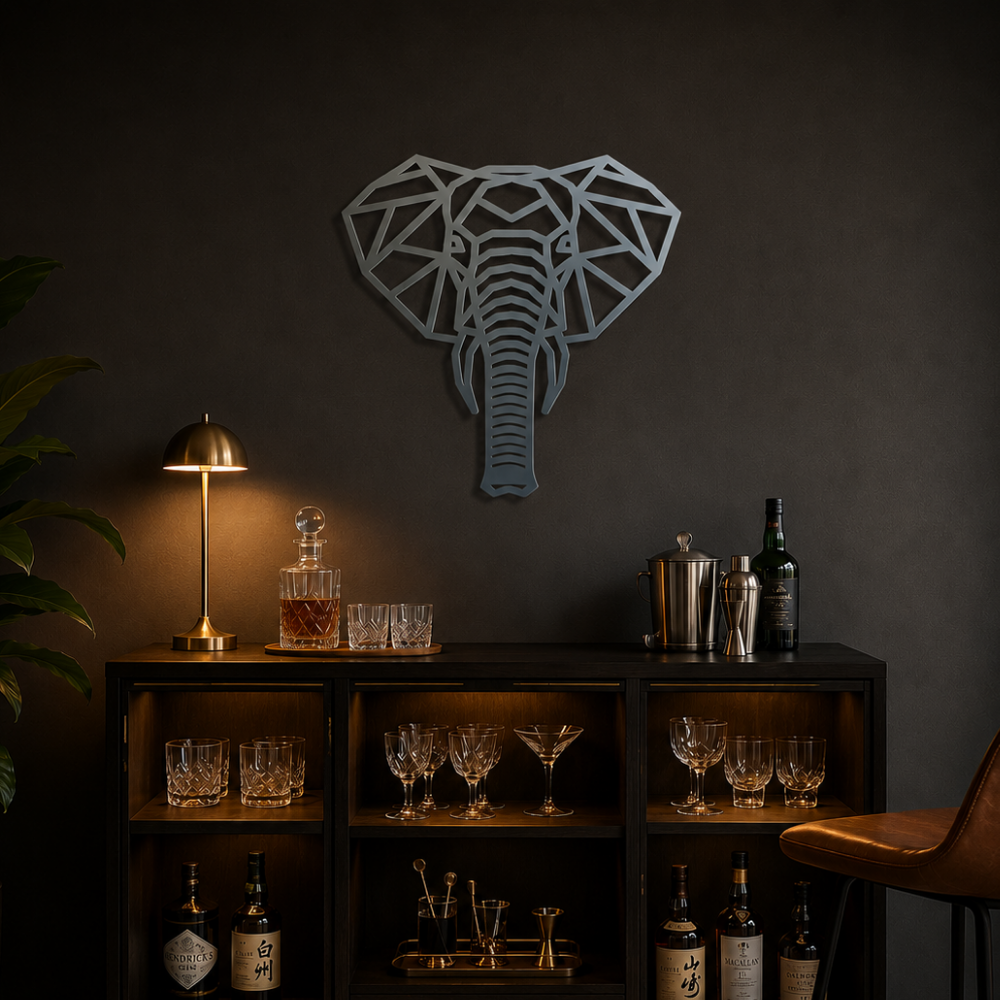 Premium Metal Wall Art - Geometric African Elephant Face