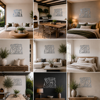 Premium Metal Wall Art - Geometric Roaring Bear Face
