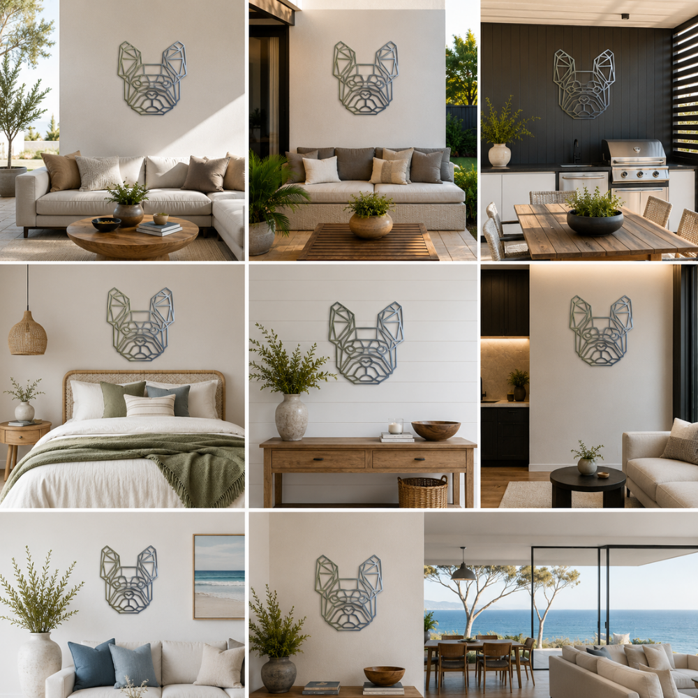 Premium Metal Wall Art - Geometric French Bulldog Face