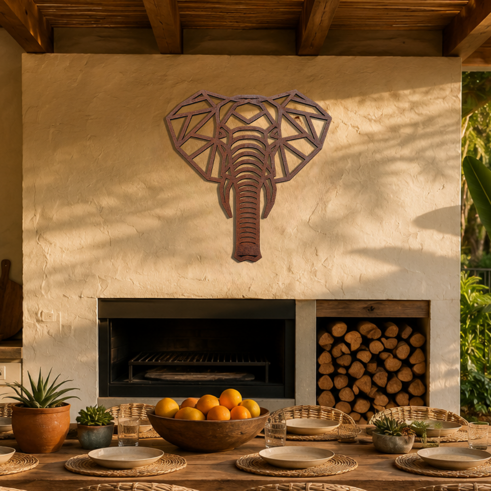 Premium Metal Wall Art - Geometric African Elephant Face