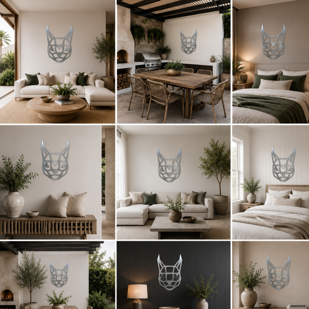 Premium Metal Wall Art - Geometric Caracal Face