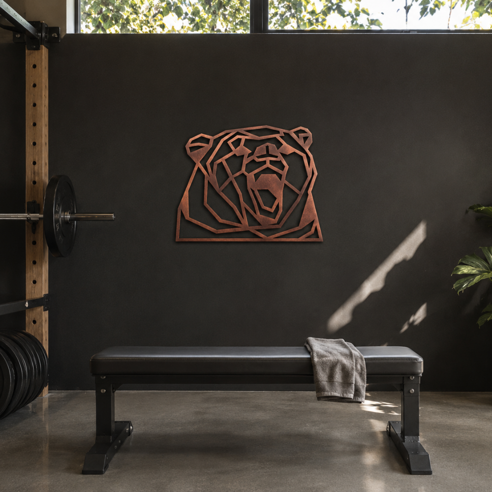 Premium Metal Wall Art - Geometric Roaring Bear Face